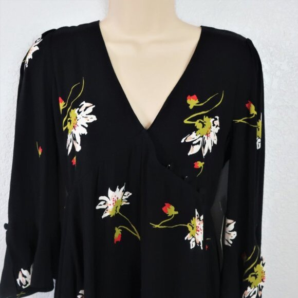 Free People XS Mini Dress Black Flowy Wrap Time On My Side - Picture 2 of 10
